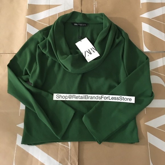 ZARA KELLY GREEN COWL FLOWY NECKLINE LONG SLEEVE BLOUSE - Picture 5 of 13